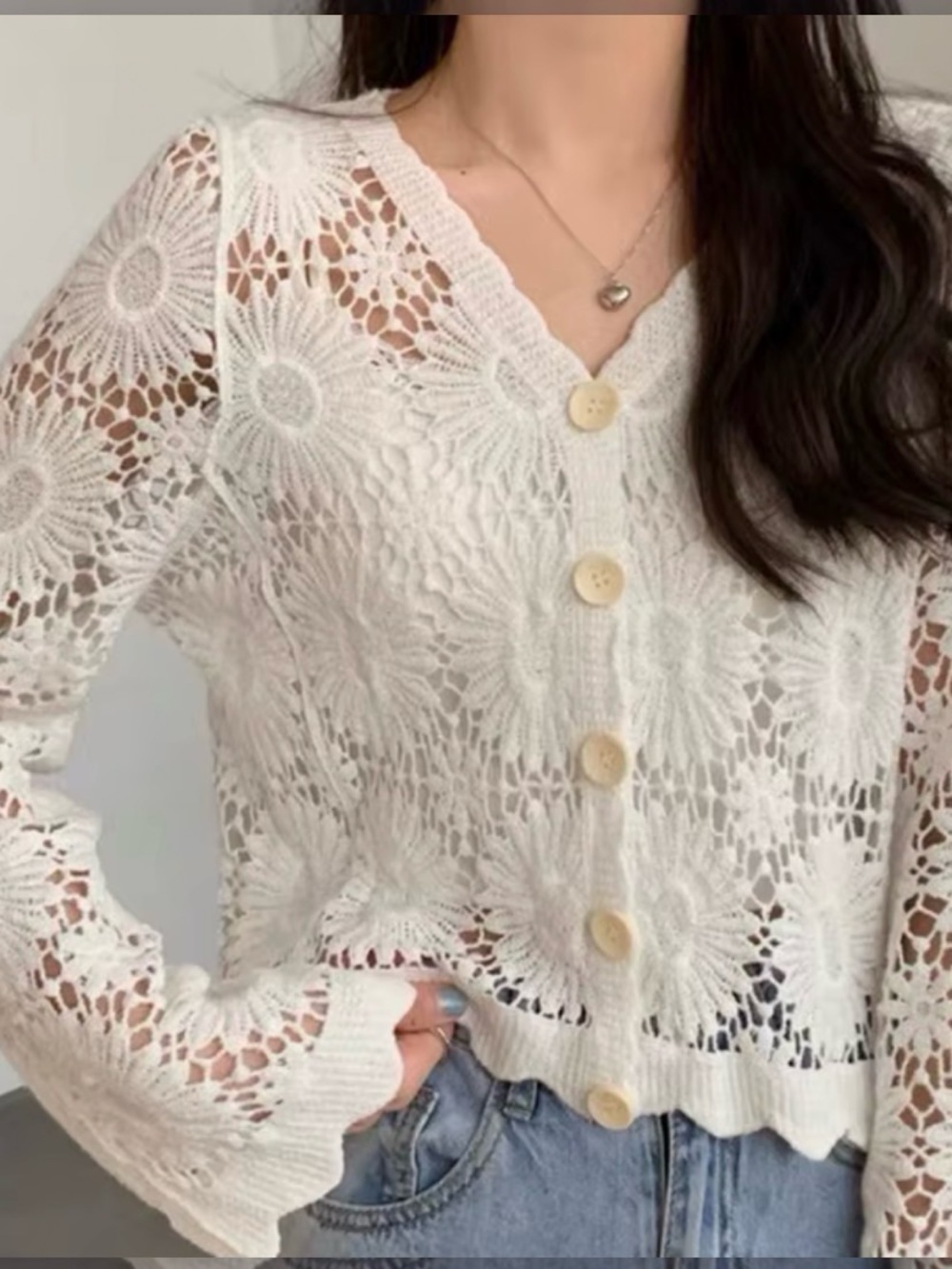 Dizzy White Floral Crochet Button-Up Cardigan